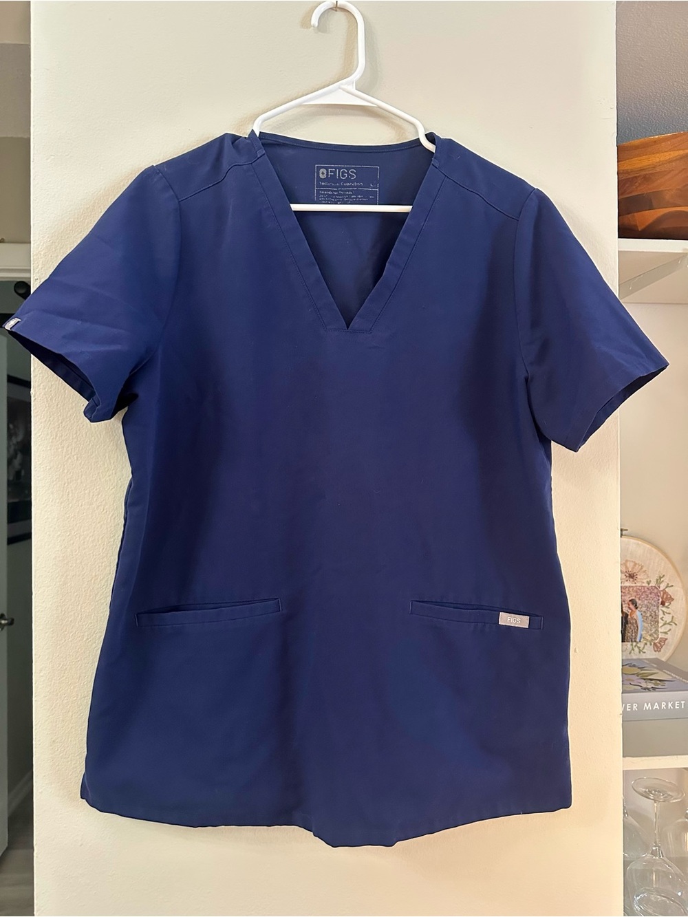 Figs Navy V-Neck Medical Scrub Top with Front Pockets